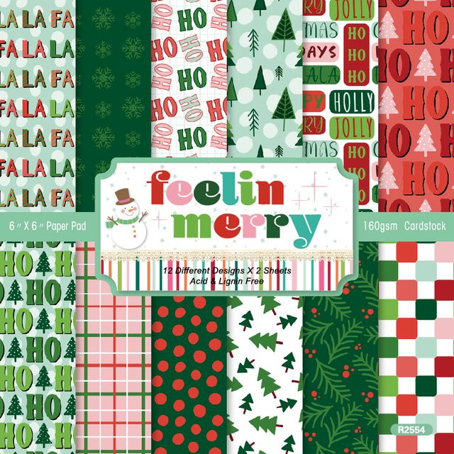Feelin Frohe Happy Christmas Papierblock mit 24 Blatt Designpapier für Scrapbooking und Basteln, Mehrfarbig, B x B: 15,2 x 15,2 cm - Bild 1