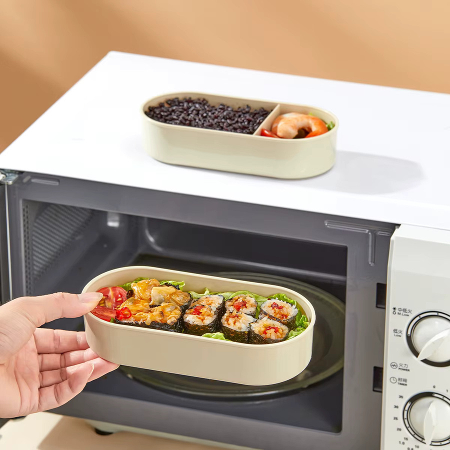 WORTHBUY Kunststoff Lunchbox mit Doppelschicht, beige, mikrowellengeeignet, Bento Box für Camping und Picknick - Bild 2