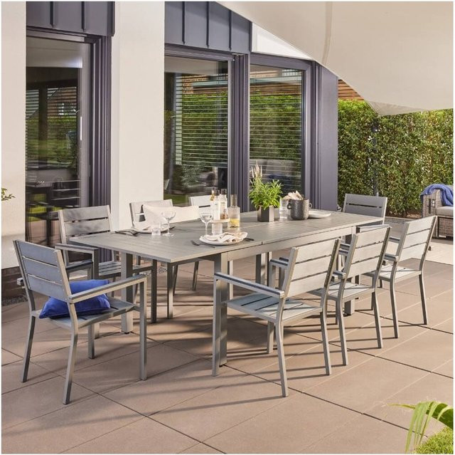 Home Deluxe Garten-Sitzgruppe Casa Madera ausziehbar aus Holz und Aluminium in Anthrazit und Grau, Tisch und 2 Stühle, B: 160 bis 240 cm, T: 100 cm, H: 74 cm - Bild 1