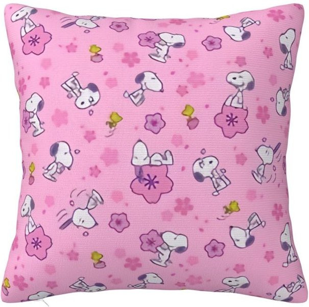 Disney Snoopy und Woodstock Cartoon Kissenhülle Pink, Quadratisches Dekokissen aus Polyester, B/H: 45,72 x 45,72 cm - Bild 1