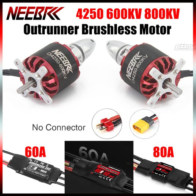 NeebRC Bürtenloser Motor 4250 600KV 800KV, mit 60A 80A ESC Geschwindigkeitsregler, für RC FPV Starrflügel-Racing-Drohnenflugzeuge Multicopter - Bild 1