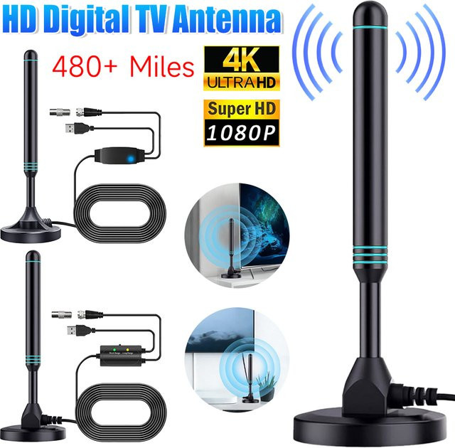 APWIKOGER HD Digital TV Antenne mit Signalverstärker für 4K und 1080P, Indoor und Outdoor, VHF UHF mit Magnetfuß, Schwarz - Bild 1