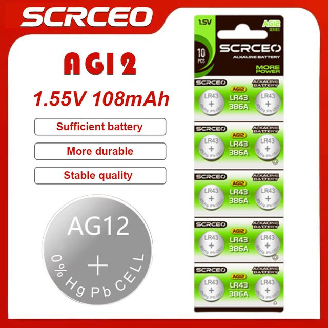 SCRCEO AG12 SR43 LR43 386 186 Silberoxid-Knopfzellenbatterie mit 108mAh und 1,55V für Uhren, Taschenrechner und kleine Geräte - Bild 1