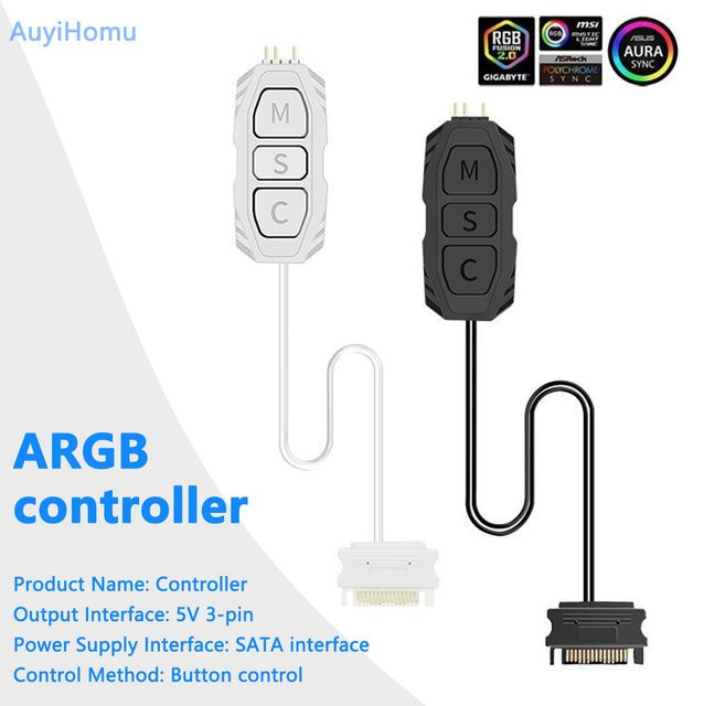 AuyiHomu 5V 3-Pin ARGB-Controller mit SATA-Stromversorgung und manueller Tastensteuerung in Schwarz für PC-Gehäuse, RGB-Lüfter und LED-Streifen - Bild 1