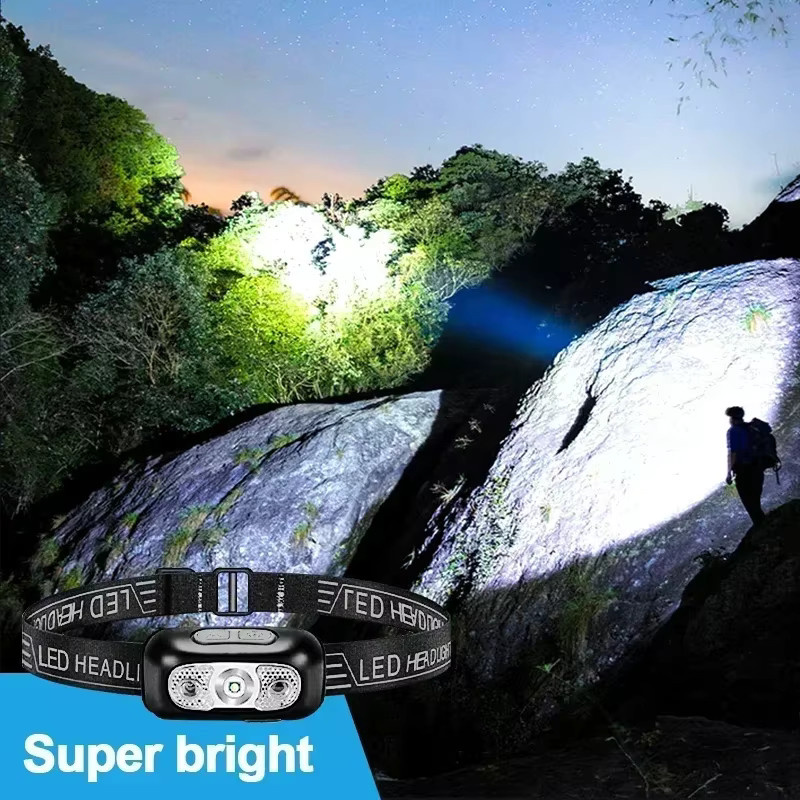 XIWANGFIRE LED Stirnlampe mit Bewegungssensor, USB-aufladbar, wasserdicht, Schwarz - Bild 2