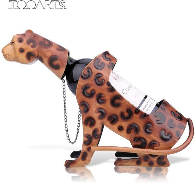 Tooarts Leopard Metallskulptur als Weinregal in Braun für dein Home Interieur, Tischdekoration aus Metall, B/T/H: 24,8 x 12,1 x 30,6 cm - Bild 1