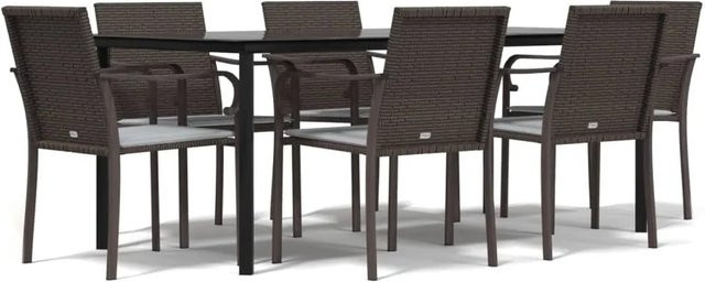 vidaXL 7-teilige Garten-Essgruppe aus Poly Rattan und Stahl mit Kissen in Braun, Schwarz und Cremeweiß - Bild 1