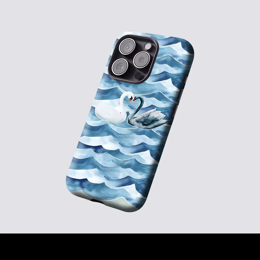 Aurbe Matte 2-in-1 MagSafe Hülle mit Schwanenwellen-Design für iPhone 17 16 15 14 Plus Pro Max, stoßfeste Hartschale - Bild 2