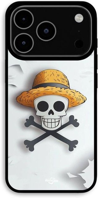 MANIACASE iPhone 17 Pro Hülle mit One Piece Totenkopf Logo in Grau und Schwarz - Bild 1