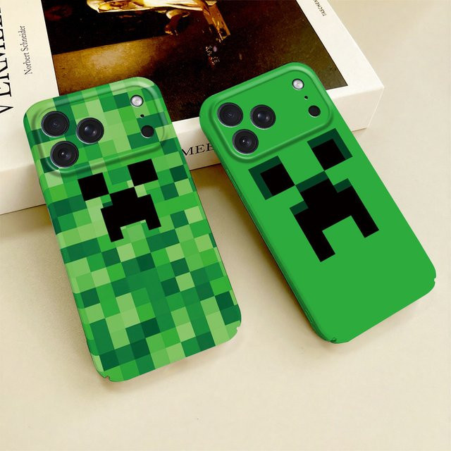 M-Mine Glänzende HD Hartschalen-Handyhülle für iPhone 17 16 15 14 13 12 11 Pro Max Plus Mini in Green mit C-Creeper C-Craft Design - Bild 1