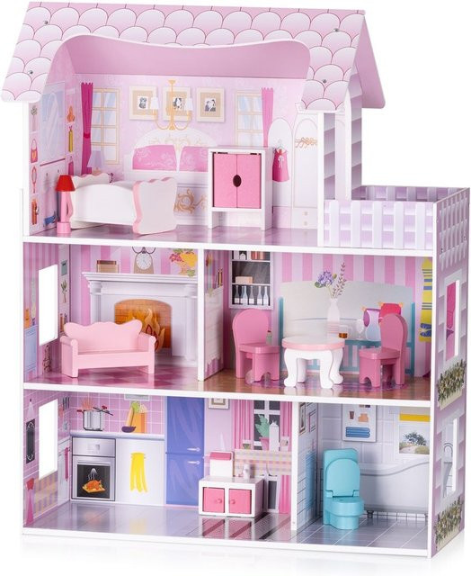 Chipolino Holz-Puppenhaus rosa 9-teiliges Set - Bild 1