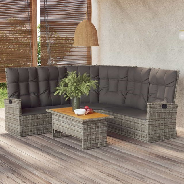 vidaXL 2-tlg Garten-Lounge-Set aus Polyrattan mit Eckbank und Couchtisch in Grau - Bild 2