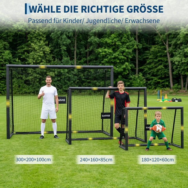 HiMISS Tragbares Fußballtor für den Garten in Schwarz mit robustem Stahlrahmen und Bodenbefestigungen - Bild 1
