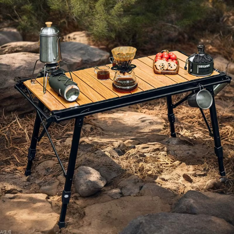 LIUSHADUOLA Outdoor IGT Aluminium-Klapptisch, höhenverstellbarer taktischer Rolltisch für BBQ und Picknick in mattem Design - Bild 2