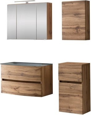 HELD MÖBEL Waschtisch-Set KOPENHAGEN, 6-teilig, braun, modern, wandmontiert mit LED-Beleuchtung und Soft-Close-Türen - Bild 1