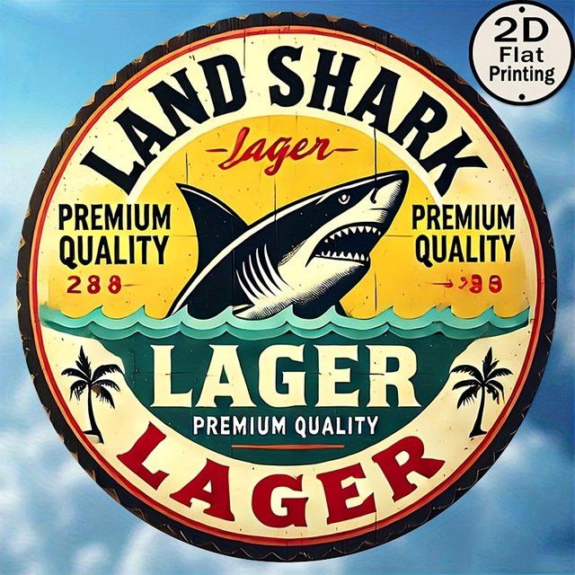 Vintage Land Shark Bier-Logo Metallwandschild rund, multicolor dekorative Eisenkunst-Malerei von Potdemiel, Durchmesser: 20 cm - Bild 1