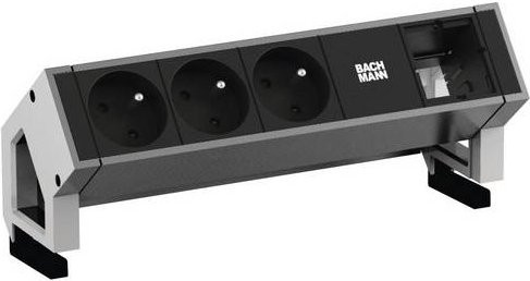 Bachmann DESK2 Einbau-Stromverteiler in Inox/Silber mit 3x USB-C, 1x USB-A und 1x Steckdose, 0,2m Kabel - Bild 1
