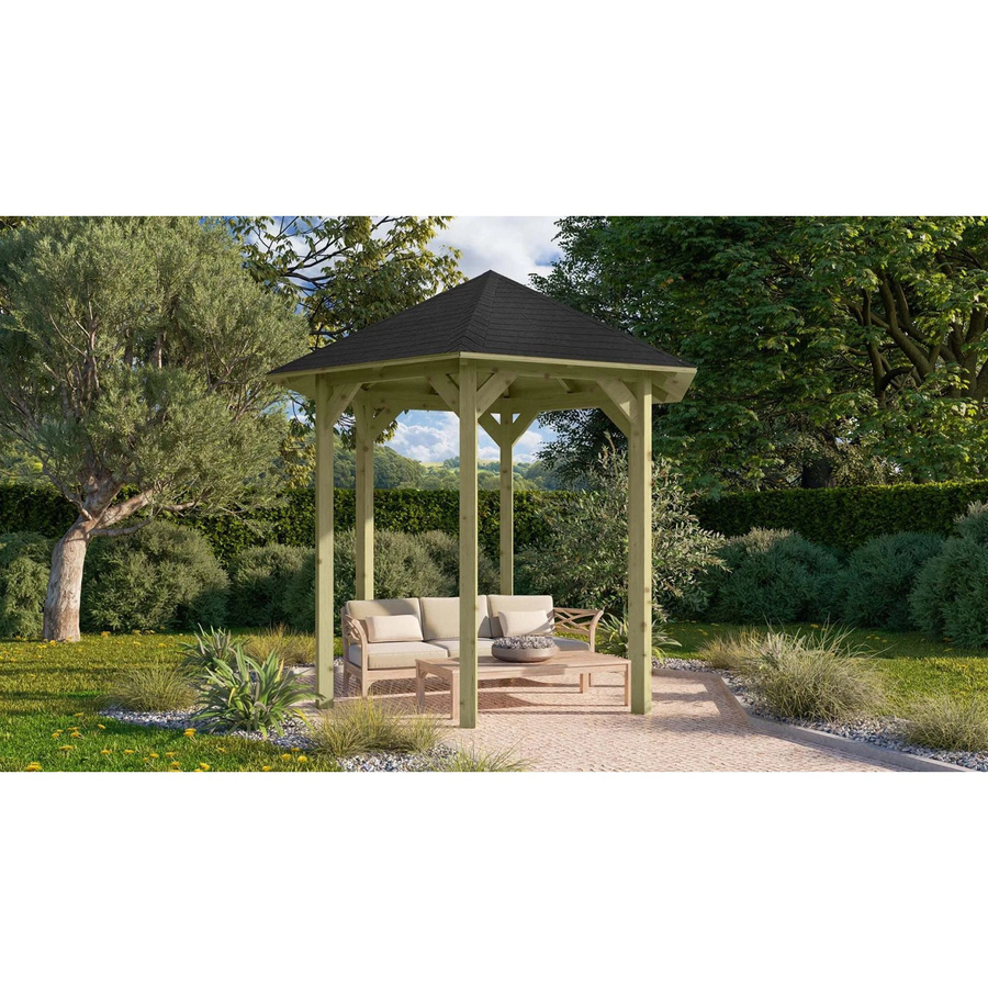 Karibu Pavillon Alicante Set mit Walmdach und Schindeln in Schwarz, B/T/H: 235 x 208 x 280 cm - Bild 2
