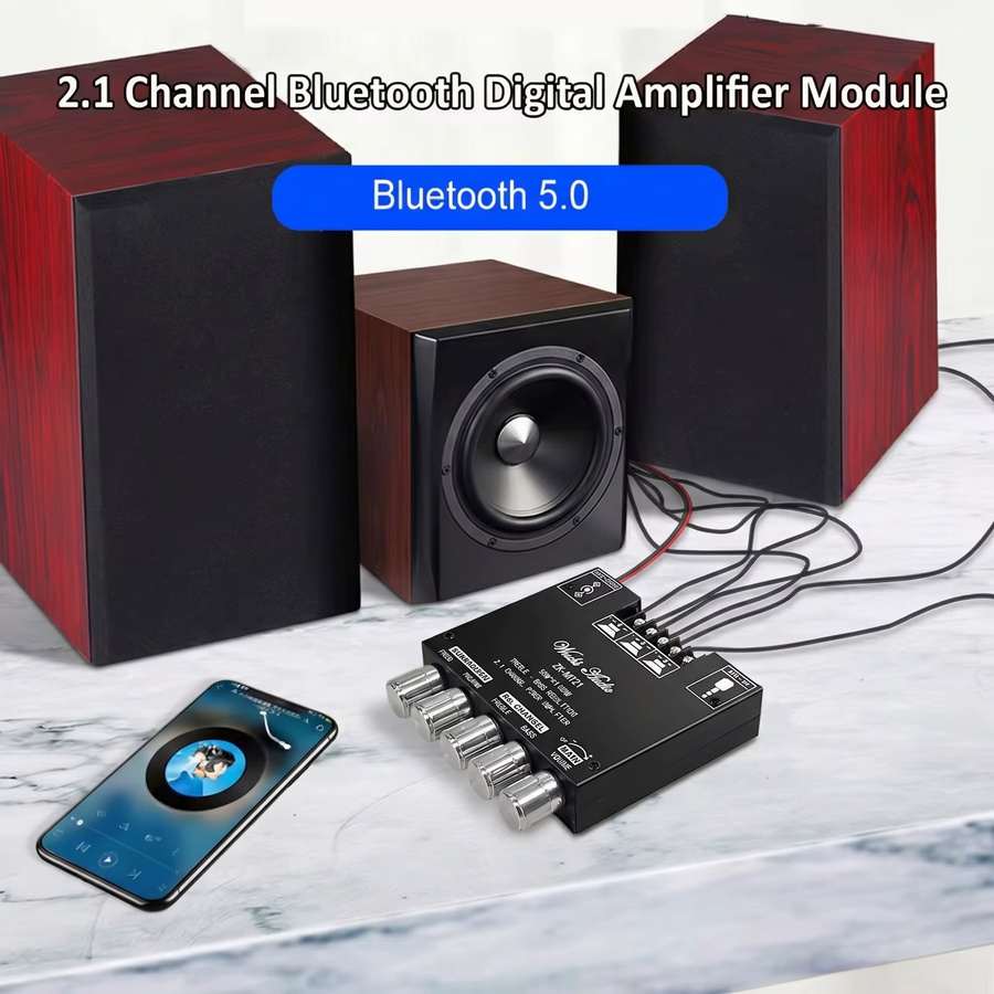 WOOPKER ZK-MT21 2.1-Kanal Bluetooth 5.0 Digitaler Leistungsverstärker mit Subwoofer, 2x50W+100W, Schwarz - Bild 4