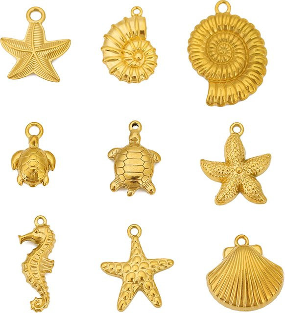 Semorilry Charms, Edelstahl, Gold, Muschel Seestern Schildkröte, Unisex - Bild 1