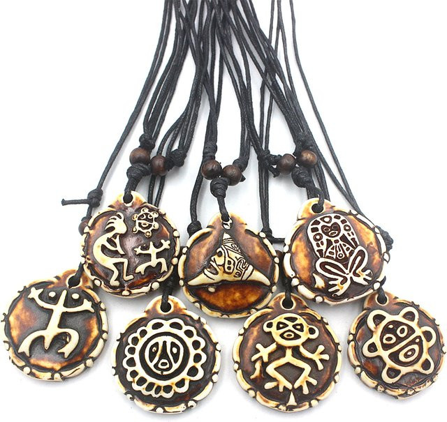 Weyena Halsketten Anhänger, Puerto Rico Tribal Sonne Coqui Taino Kokopelli Caguana, Wachs Schnur, Unisex - Bild 1