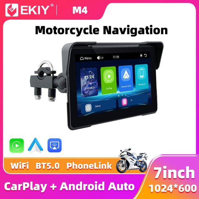 EKIY Kabelloses CarPlay und Android Auto Motorrad-Navigationsdisplay mit 7,0 Zoll Bildschirm, GPS und TPMS, Schwarz - Bild 1