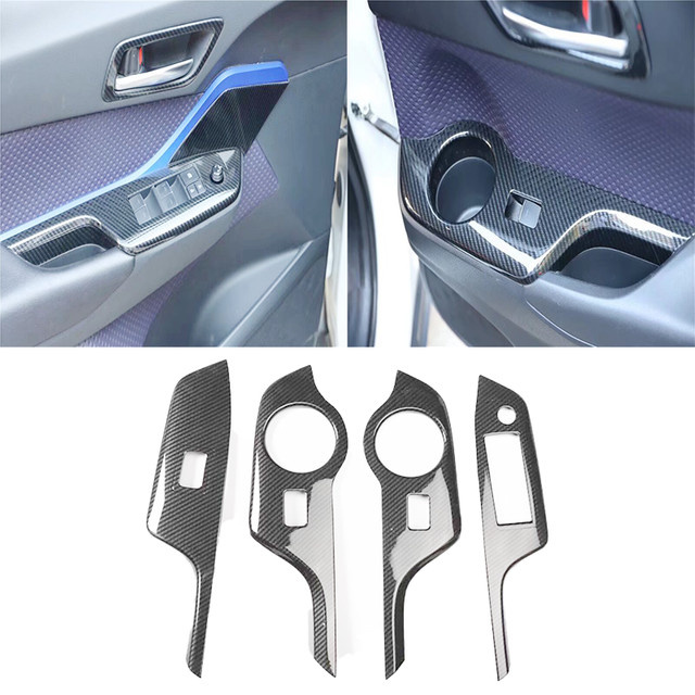 SKIG Fensterheber Schalter Panel für Toyota C-HR (2018-2022) in Schwarz aus ABS Carbon Fiber Innenraum Zubehör - Bild 1