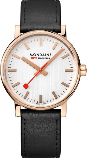 Mondaine Herrenuhr, Quarz, Edelstahl, 40 mm, Leder, Weiß, 3 ATM - Bild 1