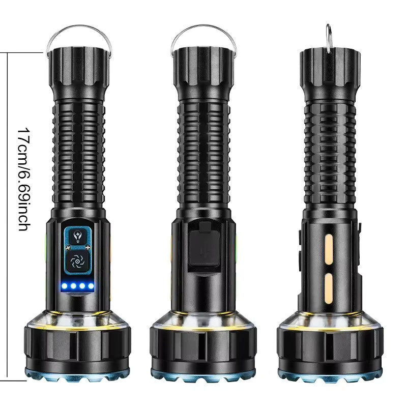KDULIT Taktische LED-Taschenlampe, wiederaufladbar via USB, Schwarz - Bild 4