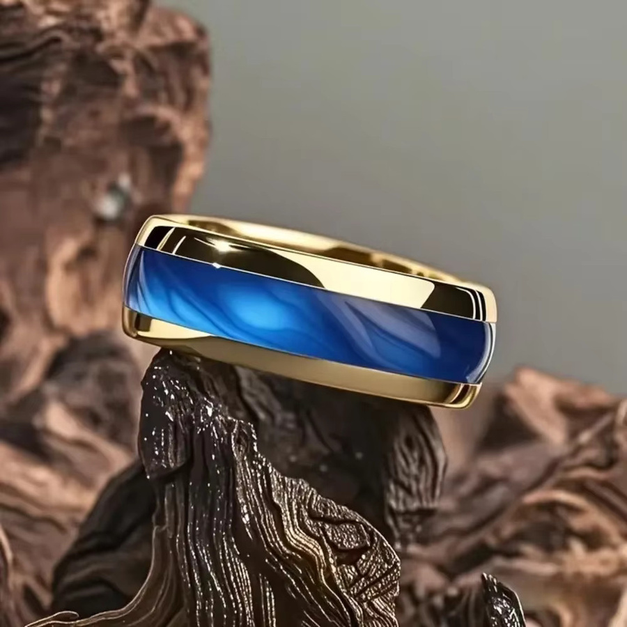 SUNFLOWERZHU Ring Edelstahl, Gold, Saphir, Unisex - Bild 2