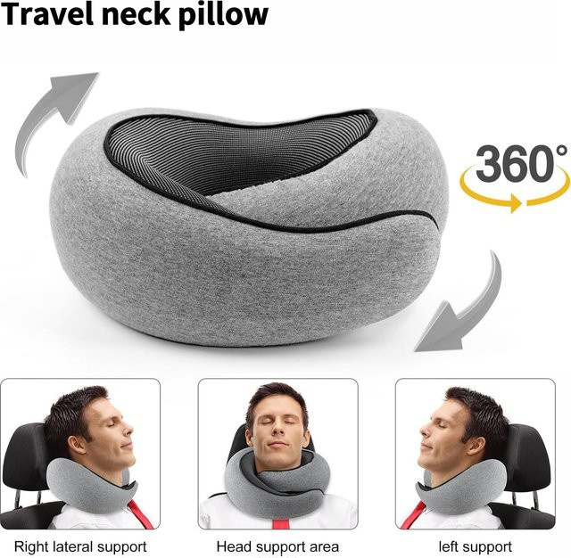 MOYU Reise-Nackenkissen aus Memory-Schaum, U-förmiges Nackenkissen in Schnecken-Stil, verstellbare Nackenstütze für Erwachsene in Schwarz und Grau - Bild 1