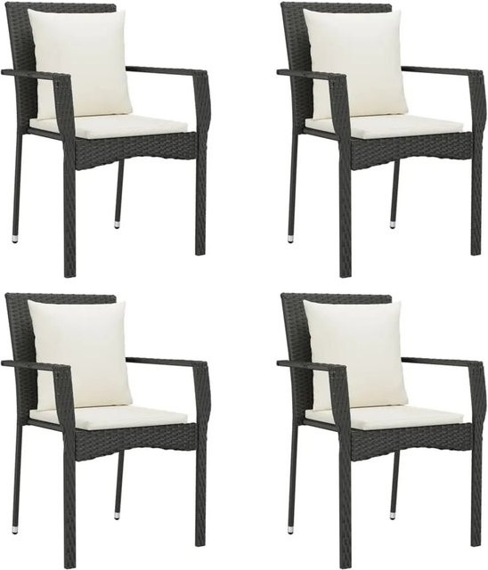 Furnicato 4er Set Gartenstühle aus Poly Rattan mit Kissen in Schwarz, B/T/H: 59 x 53,5 x 88 cm - Bild 1