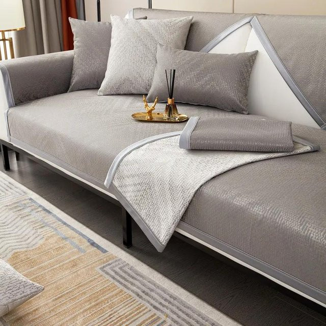 Luxus Chenille Sofabezug mit Camouflage-Stickerei in Grau, B/H: 70 x 70 cm - Bild 1