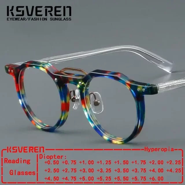 KSVEREN Lesebrille, Acetat, Rund, Vollrand, Transparent, Unisex - Bild 1