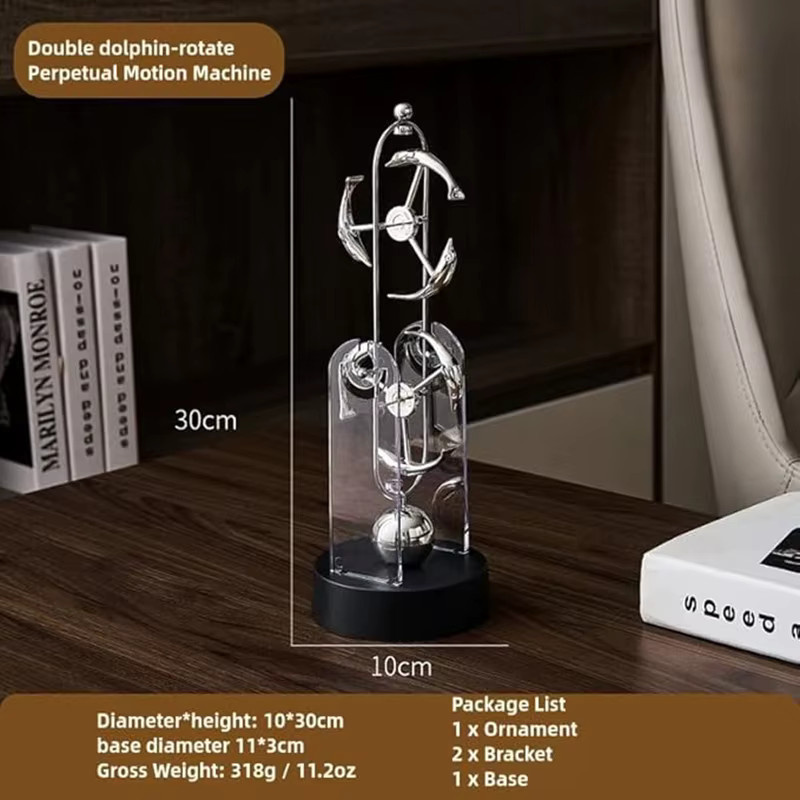 Otmagelu Perpetuum Motion Instrument mit rotierendem Globus-Design in Silber aus Metall zur Tischdekoration - Bild 1