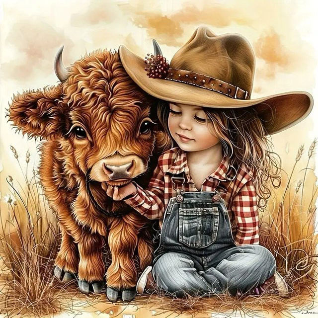 YUTTEE Diamantmalerei Highland Cattle Kuh als Mosaik-Set in runder Form zur Wanddekoration - Bild 1