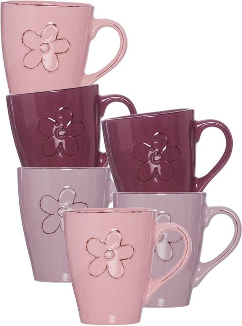 Ritzenhoff & Breker Henkelbecher Flower Keramik 6er Set Multicolour Pink 360 ml - Bild 1