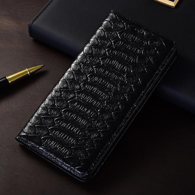 Echte Python-Leder Klapphülle für Samsung Galaxy S10 S20 S21 S22 S23 S24 S25 Note 10 20 Plus FE Ultra in Schwarz - Bild 1
