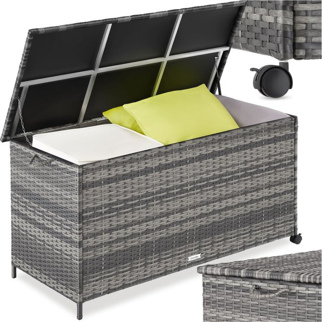 tectake Auflagenbox Kuusamo in Grau mit Aluminiumgestell und Polyrattan, 253 l, B/T/H: 116 x 54 x 64 cm - Bild 1