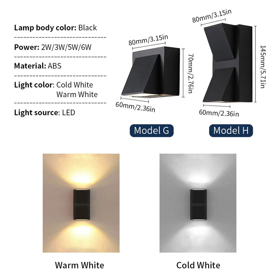 LED Wandlampe mit Bewegungssensor in Schwarz, modern gestaltete Außen- und Innenleuchte aus ABS-Material mit wählbarer Lichtfarbe Warmweiß oder Kaltweiß - Bild 2