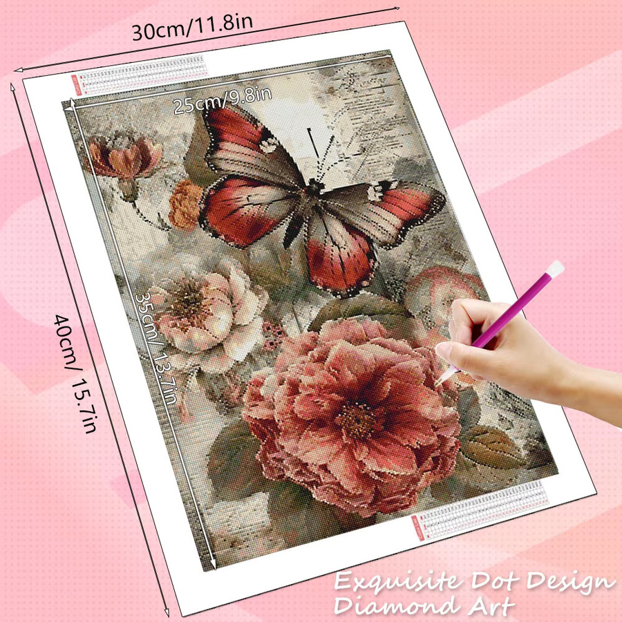 HUACAN 5D Diamantgemälde Set mit Schmetterling und Blumen-Motiv, buntes Mosaik-Kunstkit für Erwachsene, Durchmesser: 30,0 cm - Bild 2