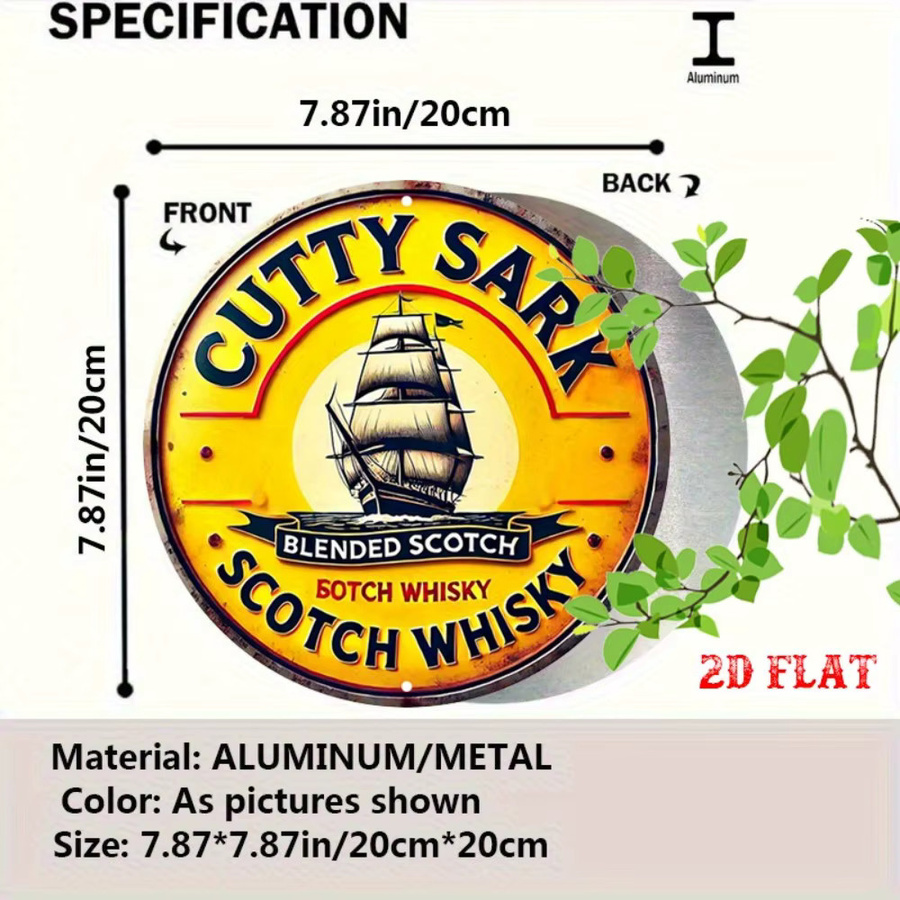 Cutty Sak Nautical & Whiskey Vintage Rundes Aluminiumschild als Rustikale Metallwandkunst - Bild 2