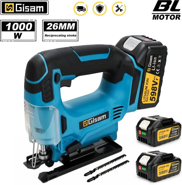 Gisam bürstenlose elektrische Stichsäge mit 26 mm Schnitttiefe und 3500 U/min, multifunktionales Elektrowerkzeug für Holzbearbeitung, kompatibel mit Makita 18 V-Akkus - Bild 1