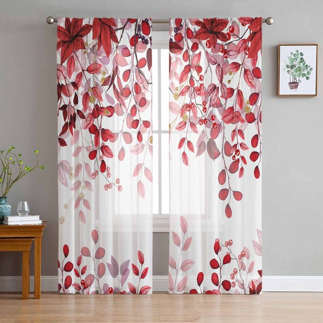 Yiran Furniture Transparenter Tüll-Vorhang mit abstraktem Blätter- und Zweigmuster in Salbeigrün, Breite: 135 cm, Höhe: 185 cm - Bild 1