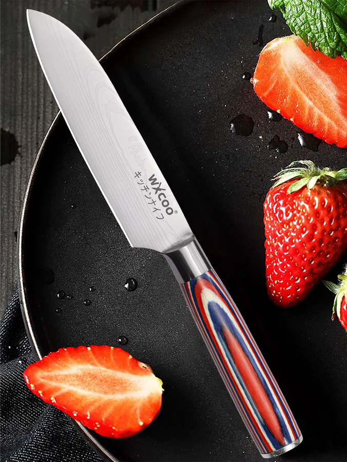 WXCOO Santoku Japanisches Kochmesser aus Edelstahl in Multicolour, Klingenlänge: 12,7 cm - Bild 6