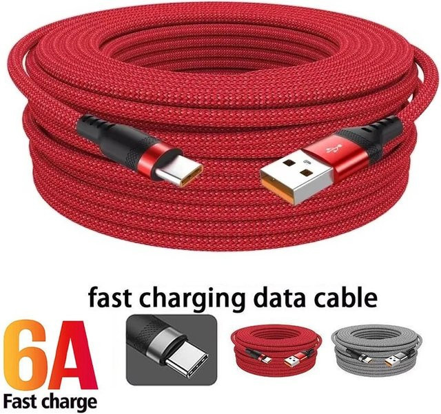 VORILYNEX USB-Typ-C-Ladekabel grau, geflochtenes Datenübertragungskabel mit 6A für iPhone, Huawei, Vivo, OPPO und Realme - Bild 1