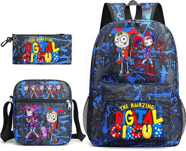 3-teiliges Schulrucksack-Set aus Oxford-Stoff in Blau mit Schultasche, Schultergurt und Federmäppchen - Bild 1