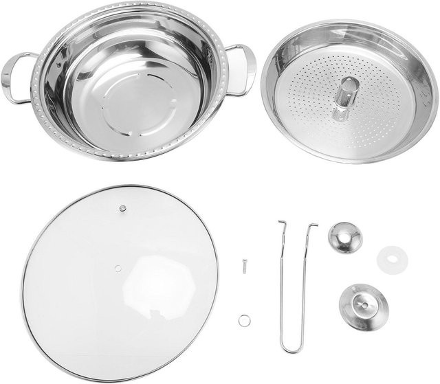 Aimo Edelstahl-Kochtopf mit Korb und Deckel in Weiß und Silber, Induktionsgeeigneter Suppentopf für Meeresfrüchte und Fisch - Bild 1
