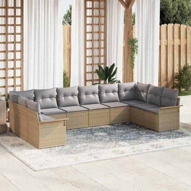 vidaxl Garten-Sofa-Set aus Poly-Rattan und Metall mit 10 Kissen in Beige, modulares Loungemöbel-Set - Bild 1