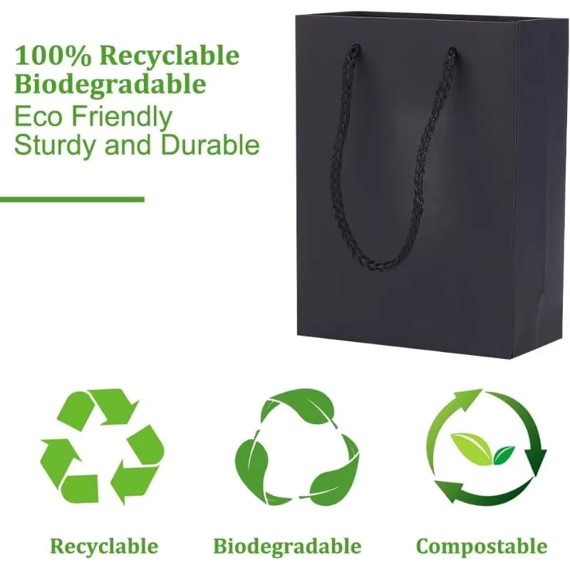 10 Stück schwarze Kraftpapiertüten mit Griffen, recycelbare Geschenktüten und Einkaufstaschen aus Papier - Bild 4